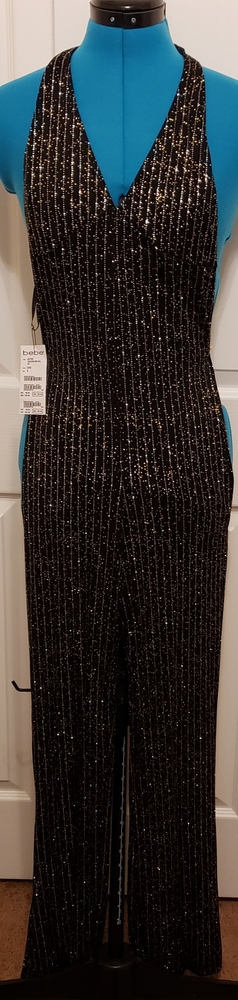Bebe Black, Silver, Gold halter pantsuit